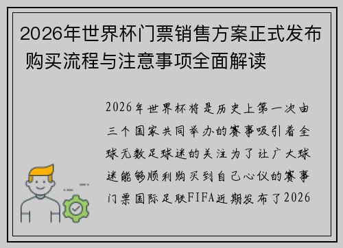 2026年世界杯门票销售方案正式发布 购买流程与注意事项全面解读 2026年世界杯门票销售方案正式发布 购买流程与注意事项全面解读